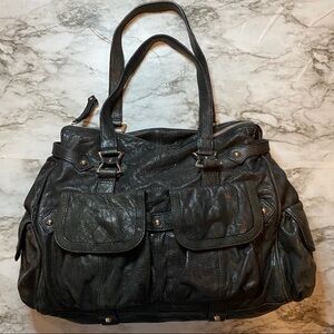 Junior Drake Megan Leather Satchel Tote Bag Black Italian Lambskin Handbag